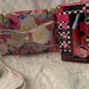 Betsey Johnson Floral Clutch Bag - Pink and Cream w  Betsey Johnson Beauty Trimm
